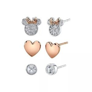 Disney LA Rocks Earrings Minnie Mouse Set Silver Rose Gold Crystal Studs